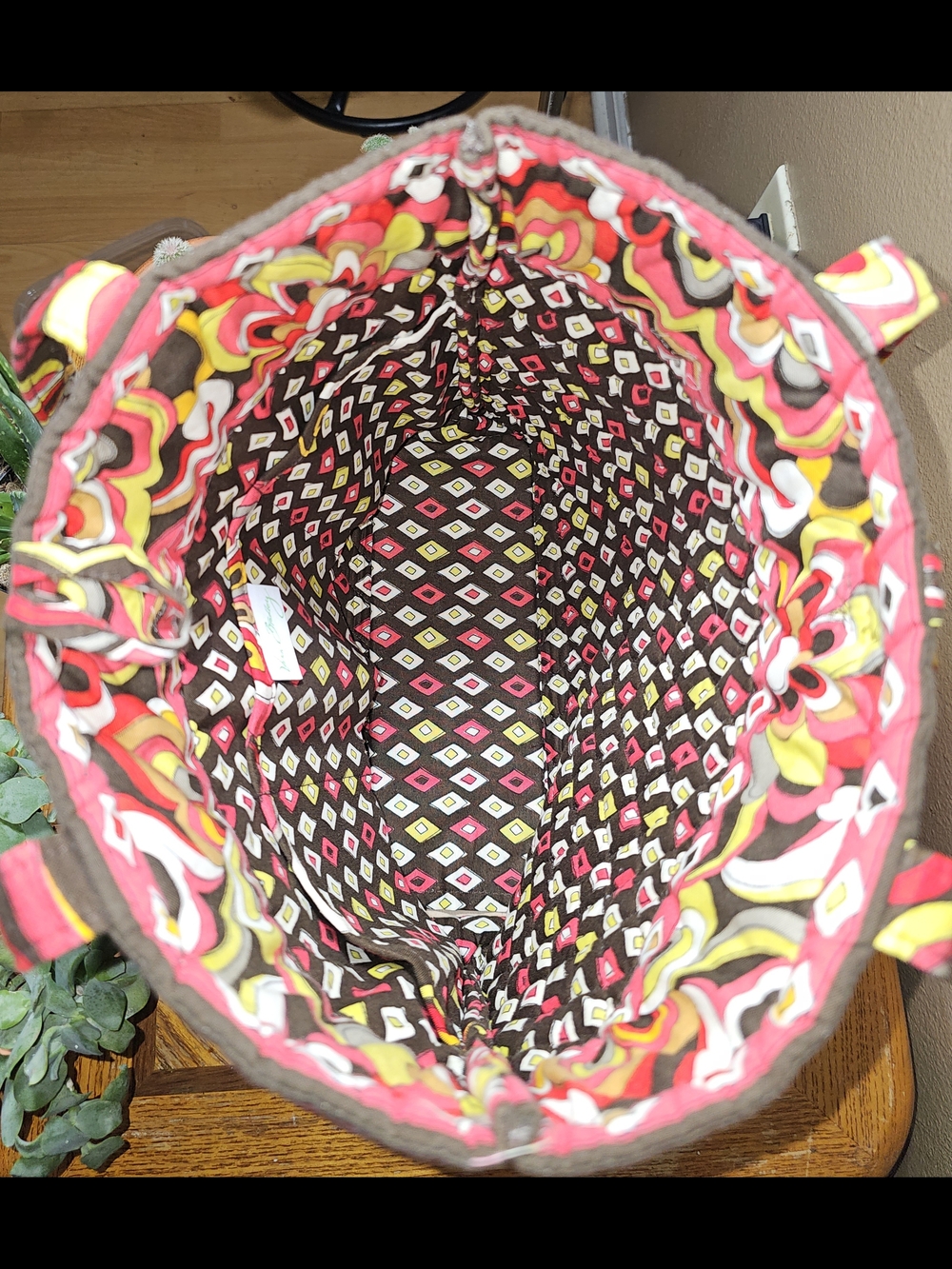 Vera Bradley Quilted Floral Tote in Black, Pink, Red & Yellow - Picture 5 of 8